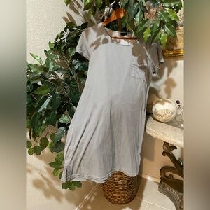 Tahari Short Sleeve V-Neck buttery soft gray & white Stripe Sleepshirt Nightgown